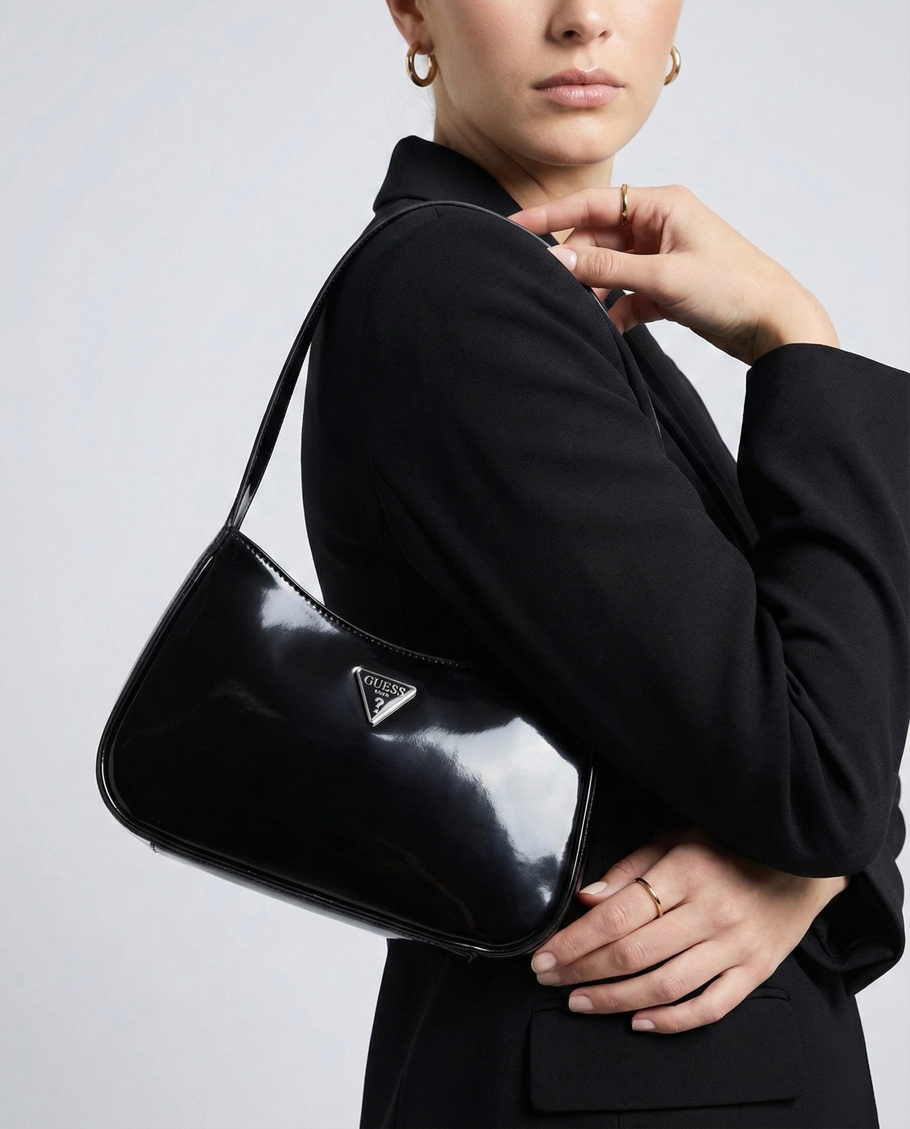 Patent Mini Shoulder Bag with Triangle Logo